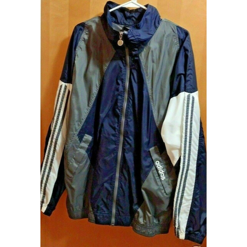 Adidas Mens Windbreaker Jacket Size L Blue Nylon Zip EXC COND